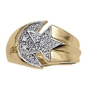    14K Yellow Gold Diamond Moon and Star Ring   0.03 Ct.: Jewelry