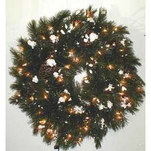  Crystal Pine 30 LIGHTED Wreath w/ Snow