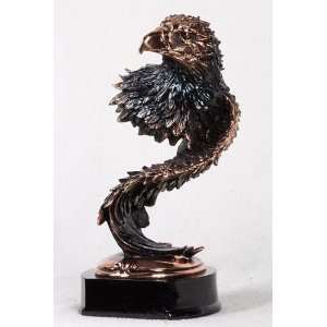  9.5 inch Copper Bust Of Bald Eagle Head With Wing On Base 