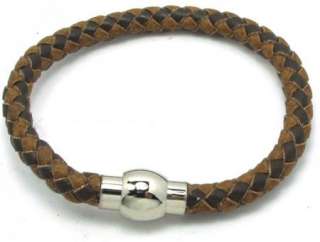 Boys Girls Gift 5.5 6mm Brown Leather Steel Magnetic Clasp Bracelet 