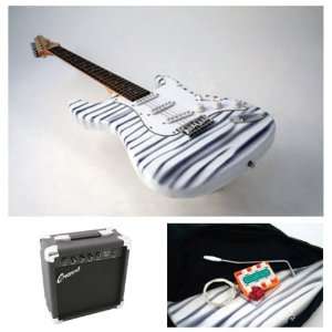  Crescent 39 Zebra Electric Guitar with Accessories and 10 