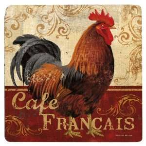  Cafe Francais Rooster Travertine Stone Trivet, Set of 2 