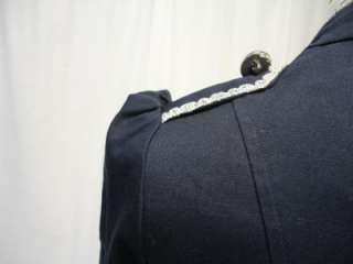 Military style lined jacket navy blue & silver trim with nipped in 
