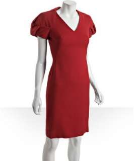 Alexander McQueen red wool v neck puff sleeve dress  BLUEFLY up to 70 