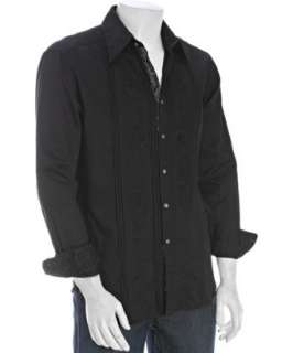 Robert Graham black cotton embroidered and pleated Ixora shirt 