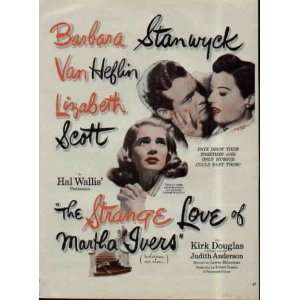 1946 Movie Ad, THE STRANGE LOVE OF MARTHA IVERS, starring Barbara 