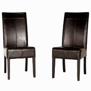  Dark Brown Leather Dining Chair with Stitching: Home 