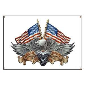 Banner Eagle American Flag and Motorcycle Engine 