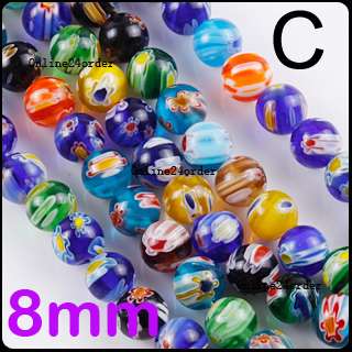 8mm Mixed Color Round Millefiori Glass Beads Lampwork bead Findings 