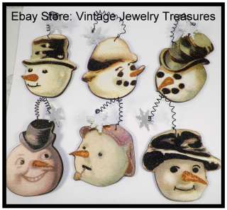 Lot of 6 Christmas Tree Ornaments~Vintage Style Glittered Snowman New 