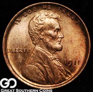 1911 Lincoln Cent Penny GEM BU ** RED!! ** SUPER NICE COIN!!  