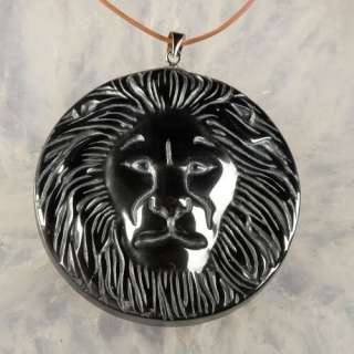 j79701 Hematite lion pendant  