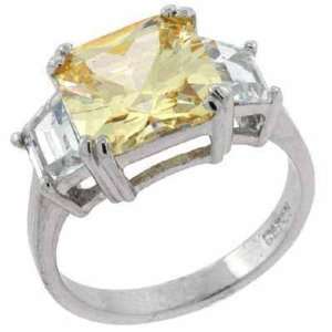   Citrine Yellow and Simulated Diamond CZ Square Stone Ring Jewelry