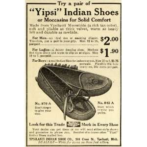  1911 Ad Yipsi Indian Shoes Ypsilanti Native American Moccasin 