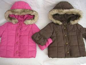 Juicy Couture Baby Quilted Coat with Fur Round Hood Pink or Brown NEW 