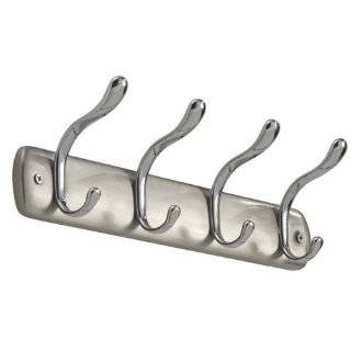 InterDesign Bruschia Wall mount Rack, 4 Hooks, Brushed Nickel / Chrome
