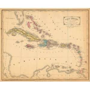    Cornell 1864 Antique Map of the West Indies: Kitchen & Dining