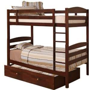  Brown Twin / Twin Solid Wood Bunk Bed with Trundle 