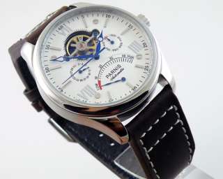 44mm Parnis White Dial Power Reserve automatic watch 261 deep brown 