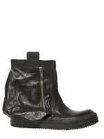 RICK OWENS   DOUBLE LEATHER ZIPPED POCKET LOW BOOTS