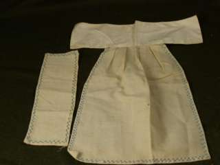 Antique linen doll apron & sash w cross stitch edging  