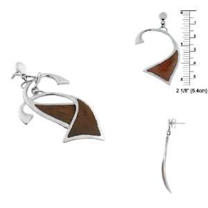  Silver Arch and Triangle Stud Earrings with Wood Inlay Jewelry