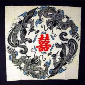  Double Happiness ~ Dragon and Phoenix Batik Tapestry