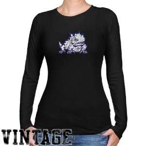 TCU Horned Frogs Ladies Black Distressed Logo Vintage Long Sleeve Slim 