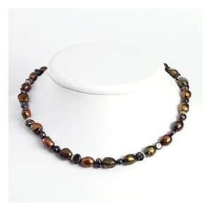   Silver Brown/Dark Purple Freshwater Cultured Pearl Necklace Jewelry