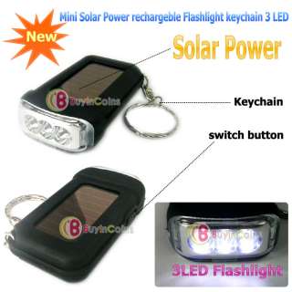 Mini Solar Power Rechargeble Flashlight Keychain 3 LED  