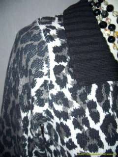 New Charlotte Cardigan L Large Leopard Print White, Black, Gray Cotton 