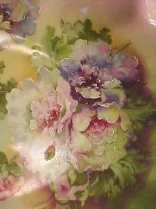 Outstanding Vintage PEONY FLOWERS HAND PAINTED PORCELAIN BOWL