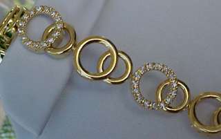   GRADUATED Polished & Pave Circle Links Gold ep Tennis Bracelet  