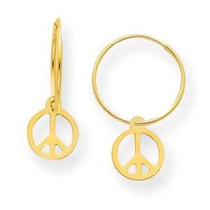  14k Peace Sign Dangle Hoop Earrings Jewelry