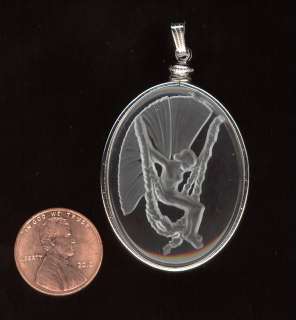 Vintage LALIQUE LIKE FROSTED FAIRY INTAGLIO GLASS Pendant IN SETTING 