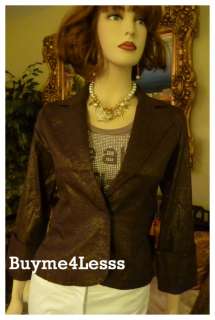 Designer Style Brown Cotton Metallic Gold Blazer Jacket Suit M  