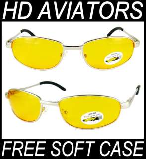 HD AVIATOR Sun Glasses Yellow Lens Night Driving Vision  