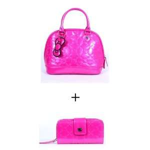  Hello Kitty Sanrio Tote Bag Purse Set   Fushcia Pink Embossed Bag 