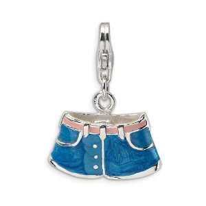    Sterling Silver 3D Enameled Blue Jean Shorts Charm: Jewelry