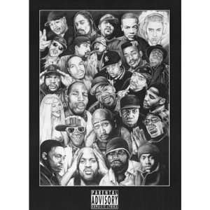 Rap Gods (Collage, Parental Advisory, B&W) Music Poster 