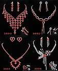 4styles Design Necklace Earrings set Inlay Red White Czech Rhinestone 