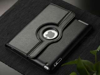 Black 360°Rotating PU Leather Smart Cover Case For New iPad 3 3rd W 