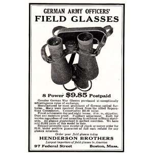 Print Ad: 1925 German Army Officers Field Glasses: Henderson Brothers 