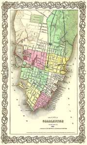 CHARLESTON SOUTH CAROLINA (SC) MAP BY J.H. COLTON & CO. 1855 MOTP 