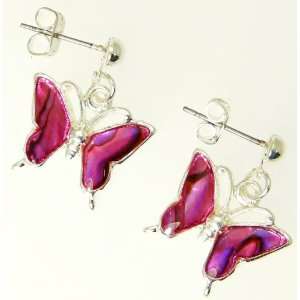   Pink Abalone Paua Shell Butterfly Earrings In Gift Box   B: Jewelry