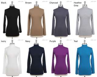 Basic Solid Long Sleeve Turtle Neck Top Stretch VARIOUS COLOR and SIZE 