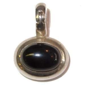  Onyx Pendant 02 Black Gemstone Clip Sterling Silver Oval 