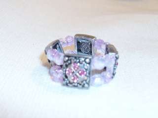 Purple Beaded Stretchy Fashion Ring NEW  