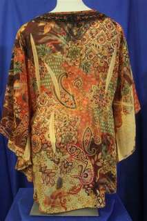   Medium 12 14 Beaded Moroccan Print Round Batwing Tunic Shirt  