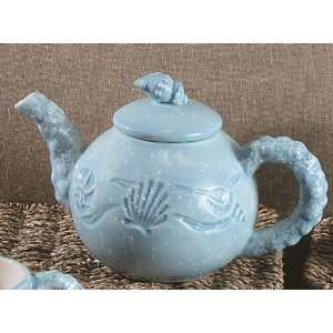  Nautical Ocean Beach Blue Seashell Teapot Tea Party 